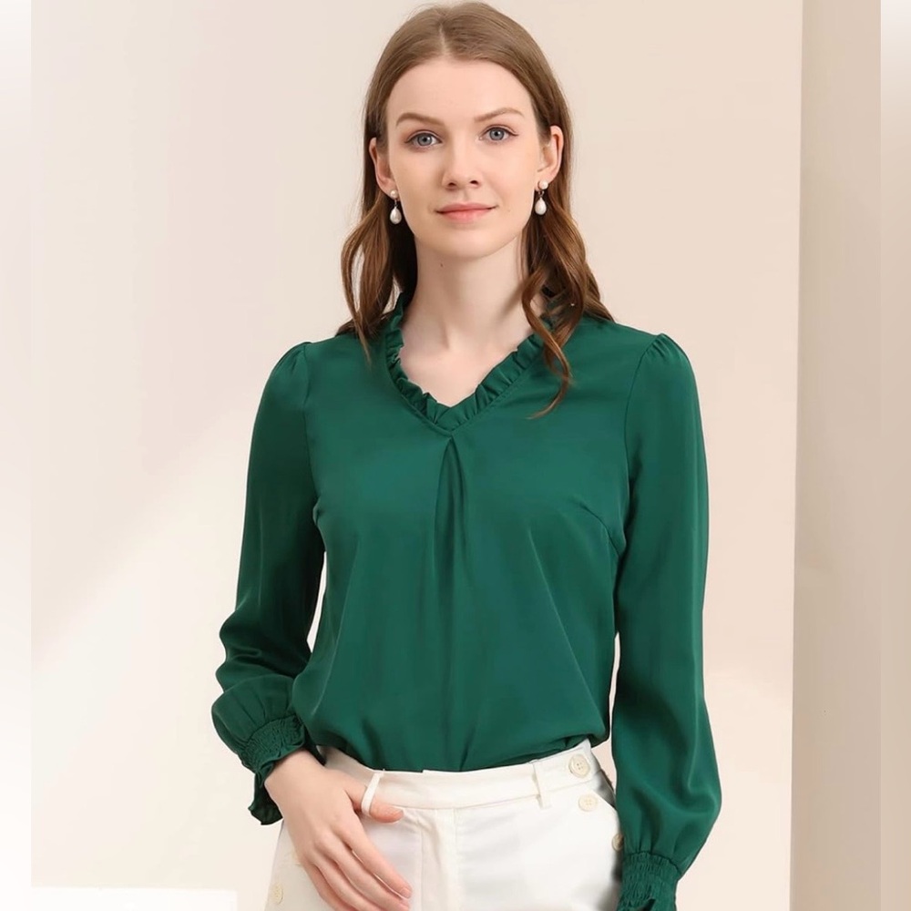 Allegra K long sleeve blouse green large